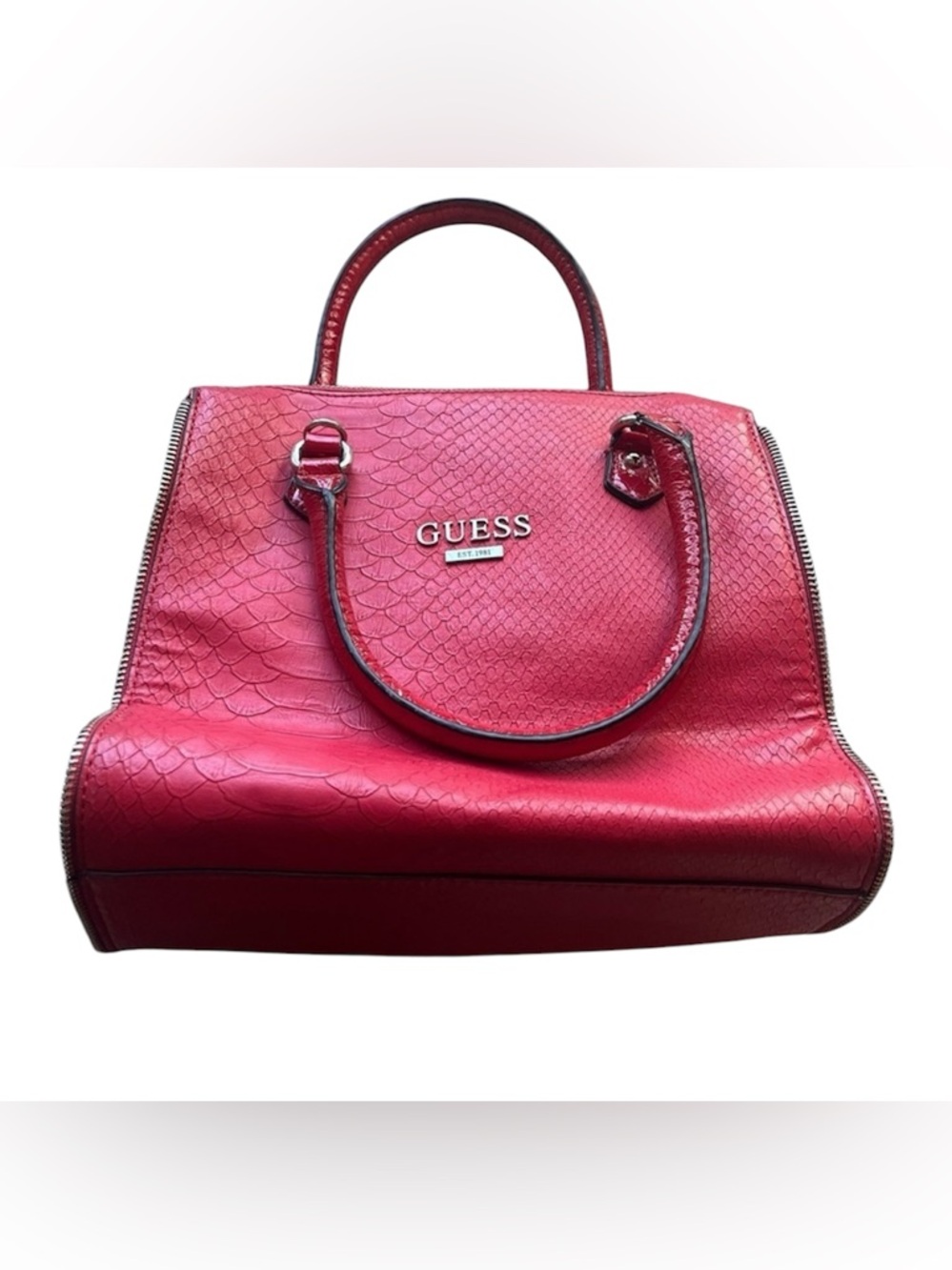 Guess Red Snake Print Satchel Structured Y2K Statement Handbag